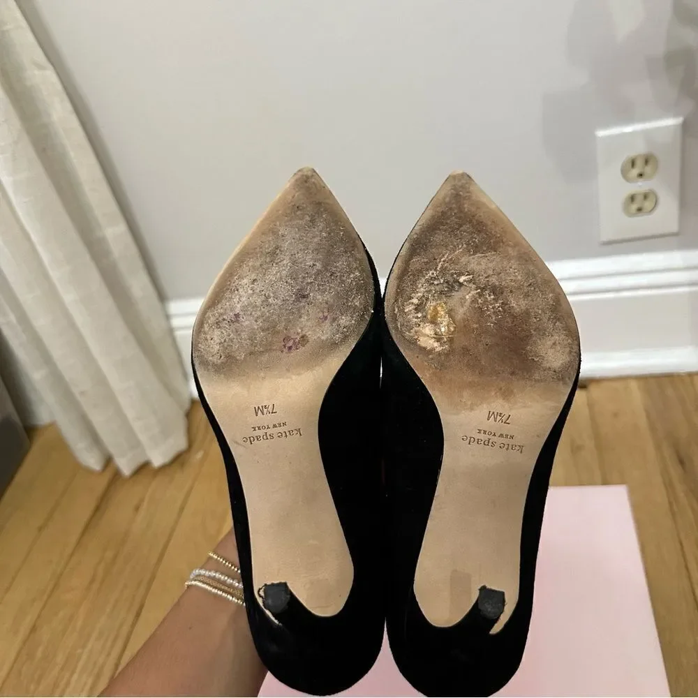 KATE SPADE Black Vanna Pointed Toe Stiletto Slip On Suede Pumps